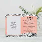 Zwarte Swirl & Koraal 35e trouwdag Kaart (Staand voorkant)