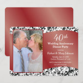 Zwarte Swirl & Robijn 40e Huwelijksjubileum Foto Kaart (Voorkant / Achterkant)