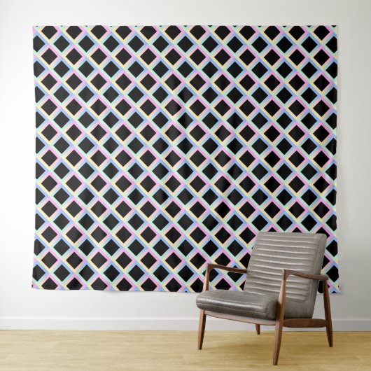 Zwarte symmetrische diamanten met gradiënt Lijsten Wandkleed (In Situ (horizontaal))