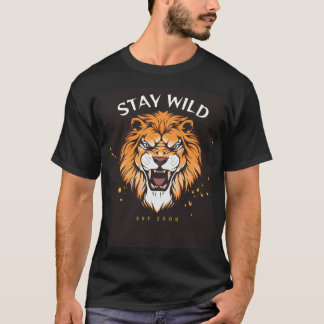 Zwarte T-shirt met halve mouw en leeuw ontwerp