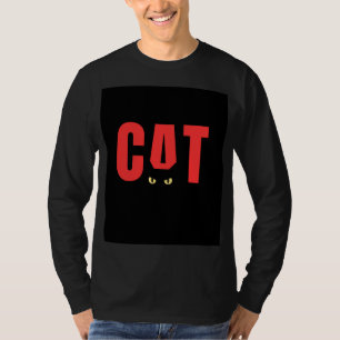 Zwarte T-shirt met kat ontwerp en volledige mouw