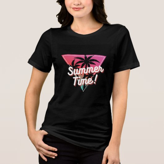 Zwarte T-shirt met korte mouwen en zomerontwerp (Voorkant)