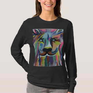 Zwarte T-shirt met volledige mouw en Leeuwendesign