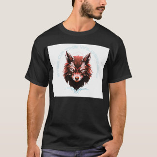 Zwarte T-shirt met wolf ontwerp en halve mouw