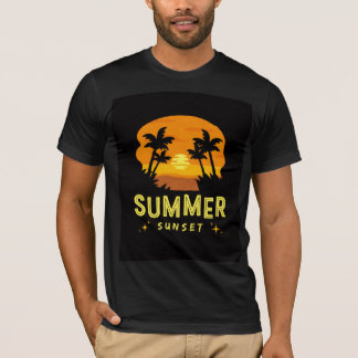 Zwarte T-shirt met Zomer Zonsondergang | Esthetisc