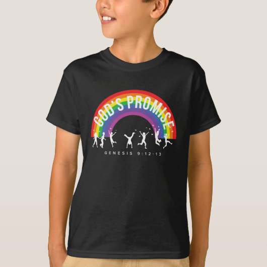 Zwarte T-Shirt-Rainbow Gods Beloften met Kinderen T-shirt (Voorkant)