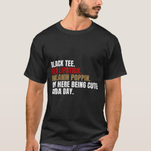 Zwarte T-shirt Rode Lippenstift Melanin Poppin Hie