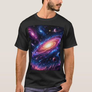 Zwarte t-shirt ruimteontwerp voor- en achterkant