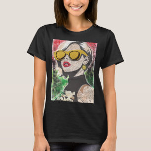 Zwarte T-shirt voor vrouwen met vintage popartcoll