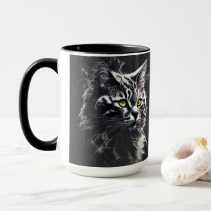 Zwarte Tabby Maine Coon Kat Groene Ogen Twee-Tons Mok