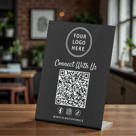 Zwarte tafelstandaard met QR-code van bedrijfslogo Reclamebord Met Voetstuk