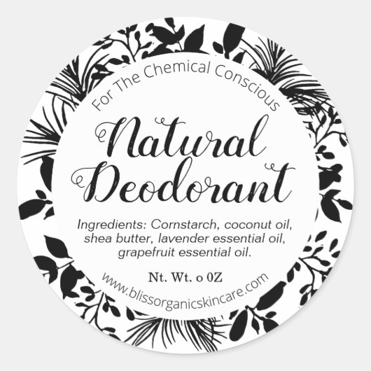 Zwarte takken op witte deodorant ronde sticker (Voorkant)