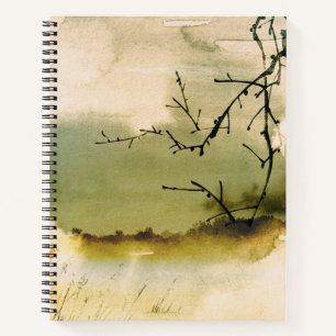 Zwarte takken snappen het Japanse waterverf landsc Notitieboek