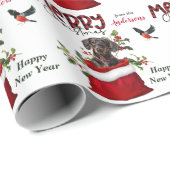 Zwarte Tan Dachshund Dog in kerstcadeautas Cadeaupapier (Rol Hoek)