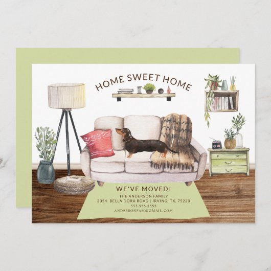 Zwarte & Tan Dachshund Dog Moving Announge Kaart (Voorkant / Achterkant)