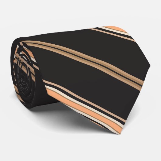 Zwarte, Tan- en Witte Stripe Necktie Stropdas (Opgerold)