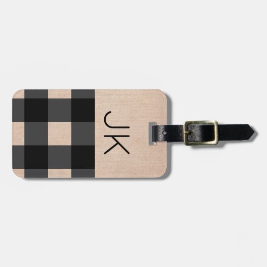 Zwarte & Tan het Monogram van de Plaid van Buffels Bagagelabel (Voorkant horizontaal)
