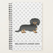 Zwarte & Tan Long Hair Dachshund Cartoon Dog & Tex Planner (Voorkant)