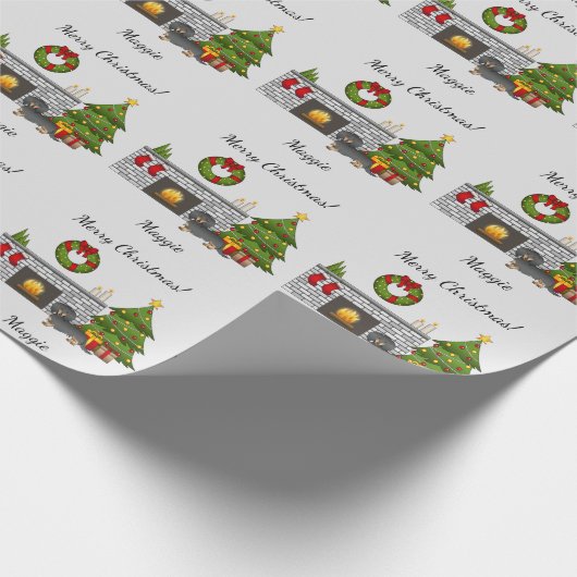 Zwarte & Tan Long Hair Dachshund - kerstruimte Cadeaupapier (Hoek)