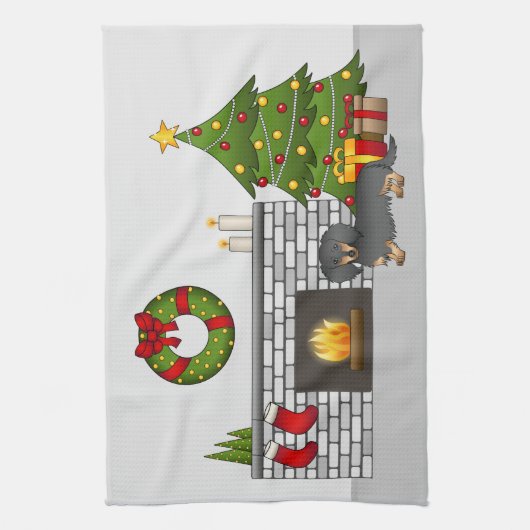 Zwarte & Tan Long Hair Dachshund - kerstruimte Theedoek (Verticaal)