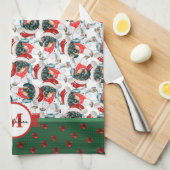 Zwarte Tan Piebald Dachshund-monogram kersthond Theedoek (Quarter Fold)