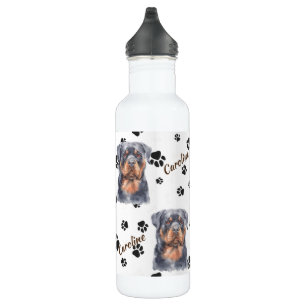 Zwarte Tan Rottweiler Dog Pawprint Waterfles