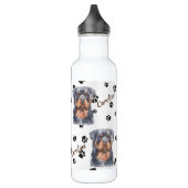 Zwarte Tan Rottweiler Dog Pawprint Waterfles (Links)