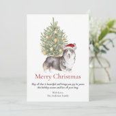 Zwarte Tan White Corgi en kerstboomponden Feestdagenkaart (Staand voorkant)