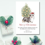 Zwarte Tan White Corgi en kerstboomponden Feestdagenkaart<br><div class="desc">Deze schattige kerstkaart met de naam corgi is voorzien van een zwarte, geelbruine en witte corgi met een kersthoed die voor een verlichte kerstboom zit. De groet op de kaart staat: "Vrolijk kerstfeest": "Dit is allemaal mooi en het doet je plezier dat je dit vakantieseizoen en het hele jaar door...</div>