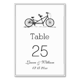 Zwarte Tandem Bike Trouwtafel Nummer Kaarten