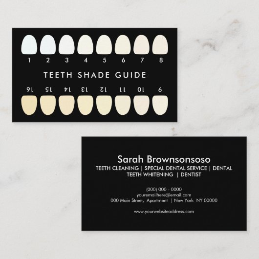 Zwarte tandheelkundige Teth Whitening Shade Guide Visitekaartje (Voorkant / Achterkant)