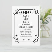 Zwarte tarot Goth save the date trouw uitnodiging (Staand voorkant)