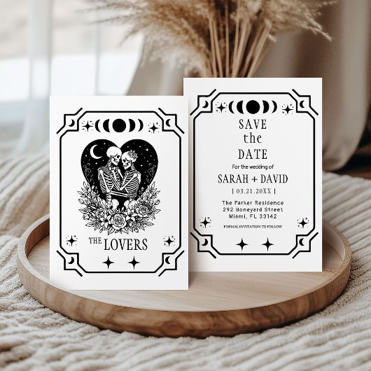 Zwarte tarot Goth save the date trouw uitnodiging