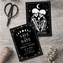 Zwarte tarot Gothic save the date bruiloft
