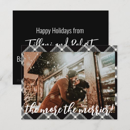 Zwarte Tartan Kerst Zwangerschapsaankondiging Feestdagenkaart (Voorkant / Achterkant)