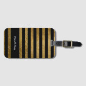 Zwarte tas label met haar naam en faux gouden stre bagagelabel (Voorkant (horizontaal))