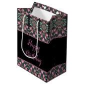 Zwarte tas met beschermlaag met Blauwgroen en roze Medium Cadeauzakje (Voorkant Gekanteld)