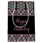 Zwarte tas met beschermlaag met Blauwgroen en roze Medium Cadeauzakje (Voorkant)