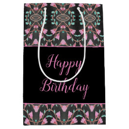 Zwarte tas met beschermlaag met Blauwgroen en roze Medium Cadeauzakje