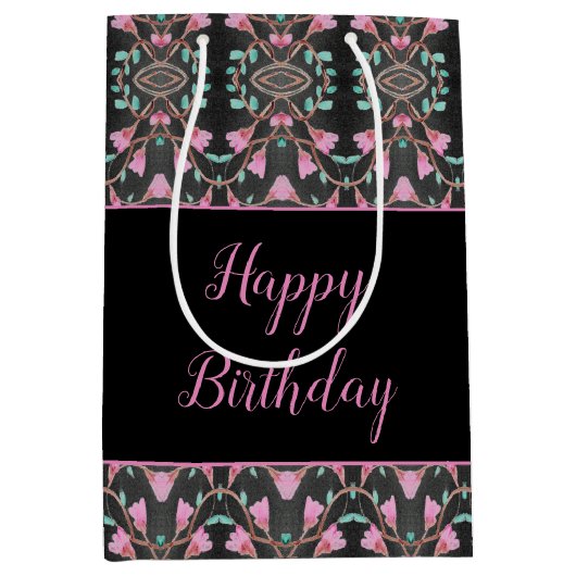 Zwarte tas met beschermlaag met Blauwgroen en roze Medium Cadeauzakje (Voorkant)