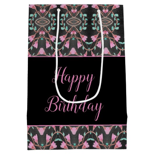 Zwarte tas met beschermlaag met Blauwgroen en roze Medium Cadeauzakje (Achterkant)