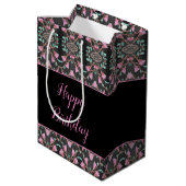 Zwarte tas met beschermlaag met Blauwgroen en roze Medium Cadeauzakje (Achterkant Gekanteld)