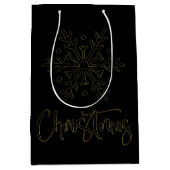 Zwarte tas met gouden kerstsnowflake medium cadeauzakje (Voorkant)
