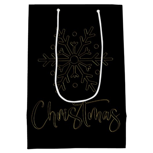 Zwarte tas met gouden kerstsnowflake medium cadeauzakje (Achterkant)