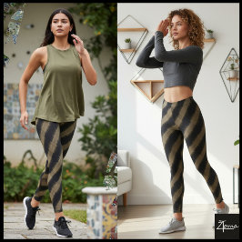 Zwarte Taupe Glitch Geweven Diagonale Streep Leggings
