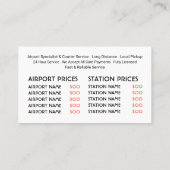 Zwarte Taxi Cab Logo, prijslijst Visitekaartje (Achterkant)