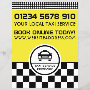 Zwarte taxi cab omcirkelde logo met prijslijst flyer
