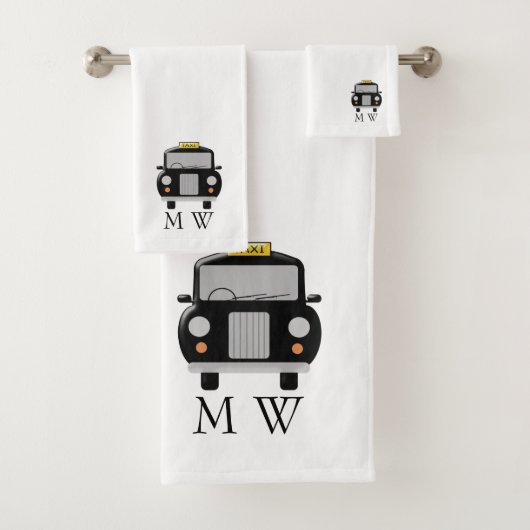 Zwarte Taxi Design met Monogram Bad Handdoek (Insitu)