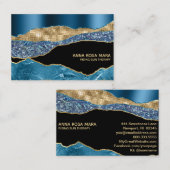 *~* Zwarte Teal Agate Geode Gouden Glitter Glam Visitekaartje (Voorkant / Achterkant)