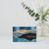 *~* Zwarte Teal Agate Geode Gouden Glitter Glam Visitekaartje (Staand voorkant)
